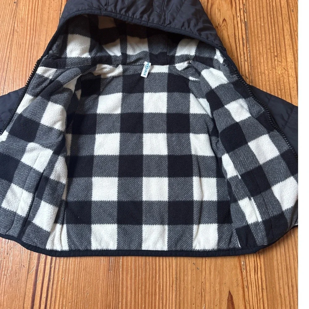 Columbia Puffer Jacket Kids Black Reversible Plaid Hooded Full Zip SIZE 6-12m
